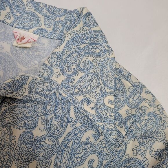 VINTAGE 70s‎ blue paisley pointed disco collar button up shirt M - Picture 6 of 8